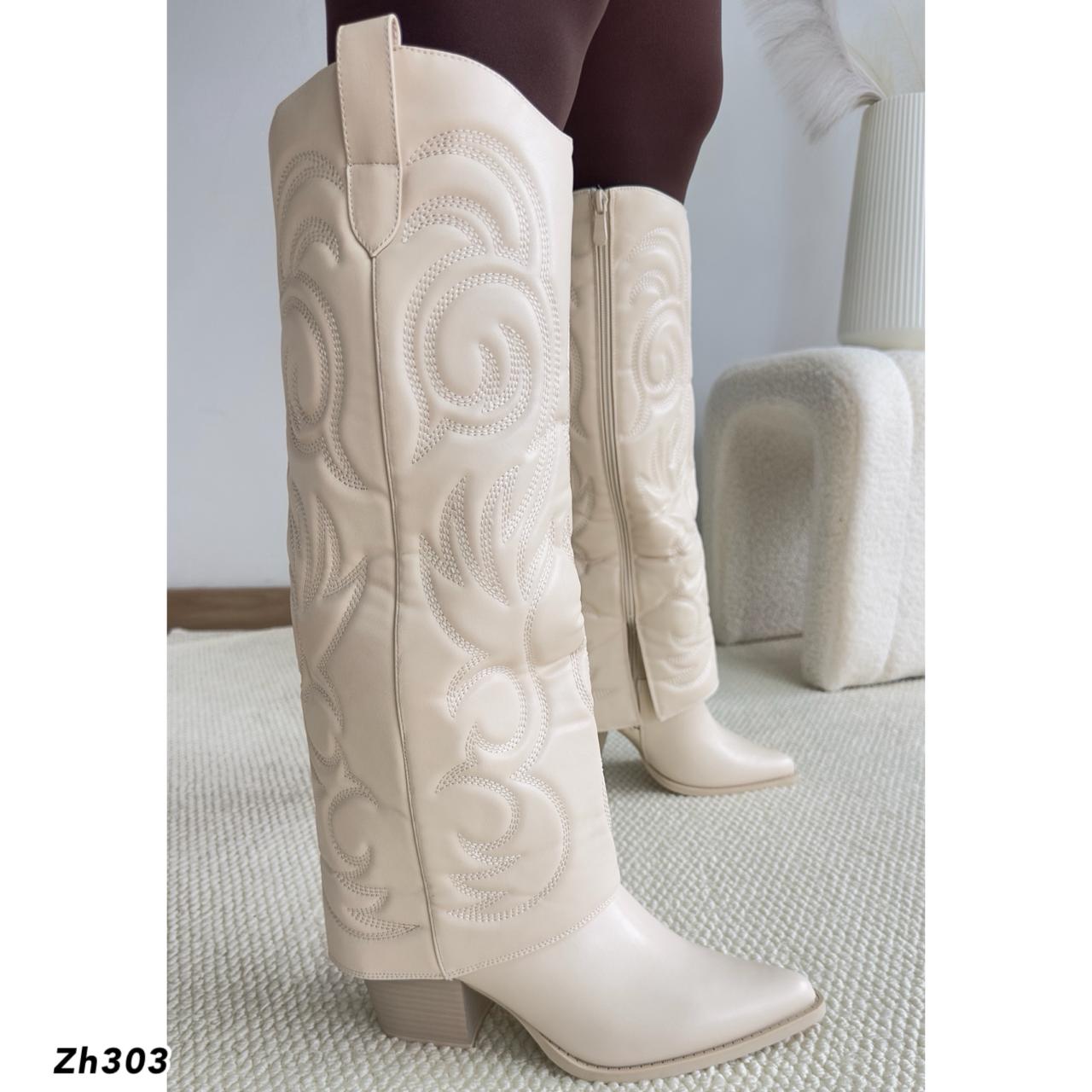 Bota texana beige doblez tacon 7cm WZ-92 C-119